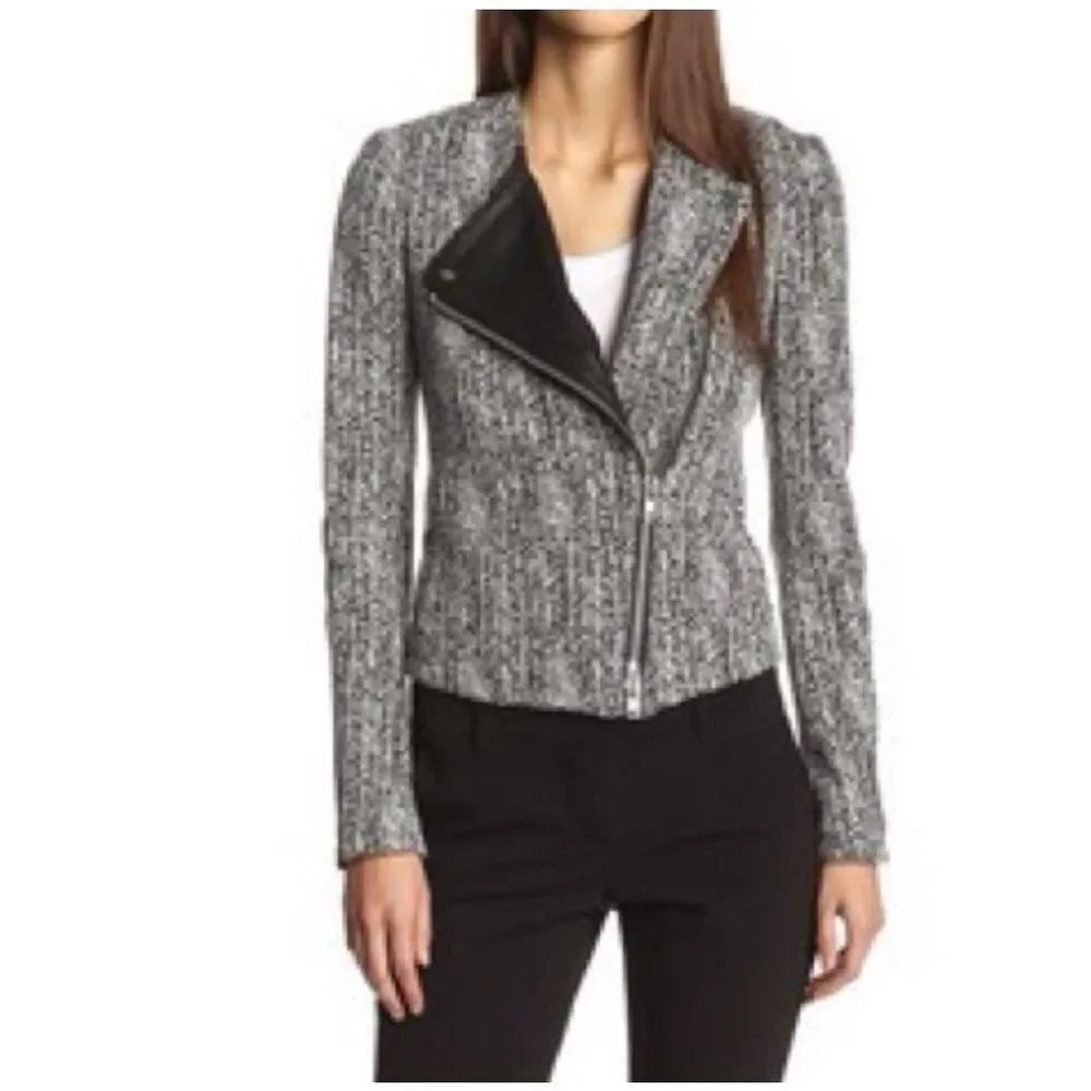 THEORY biker zip black white jacket size 4